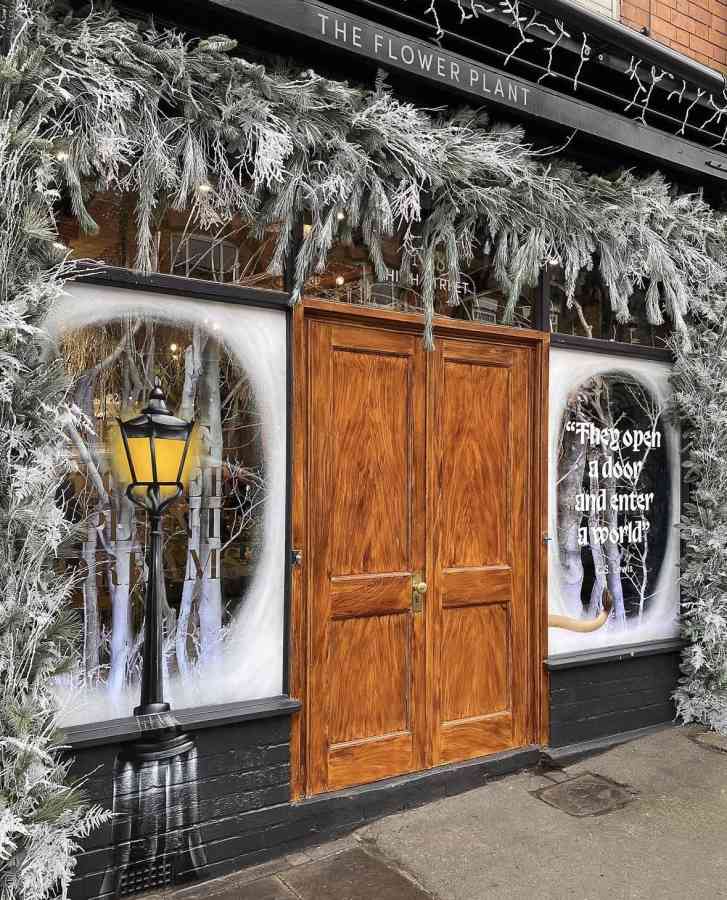 Winter florist window display snowy forest shopfront 2022 the flower plant