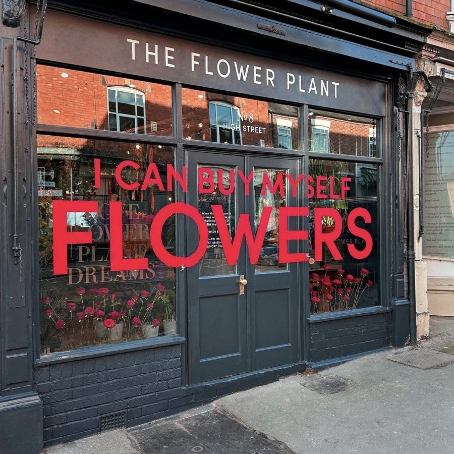 Valentines florist window display red roses typography i can buy myself flowers 2023 the flower plant