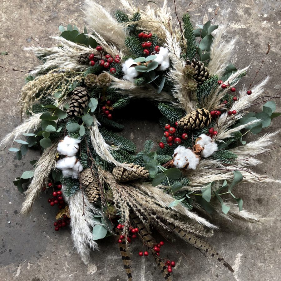 Merry pampas christmas wreath