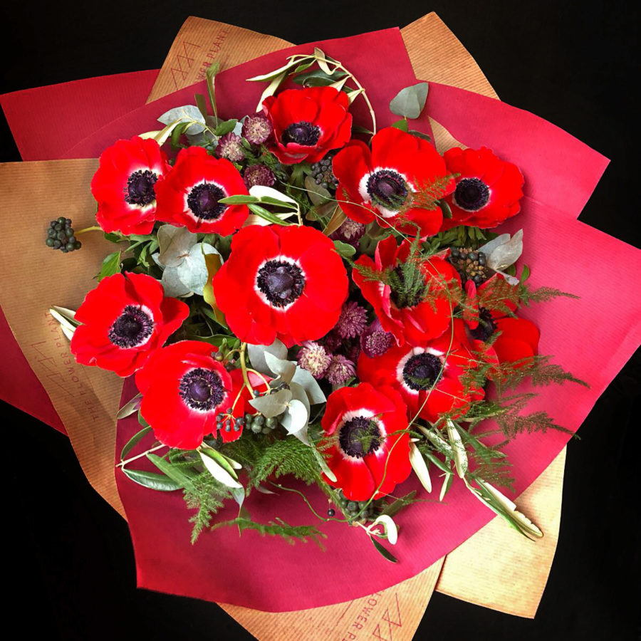 12 Red Anemone Valentines Hand Tie