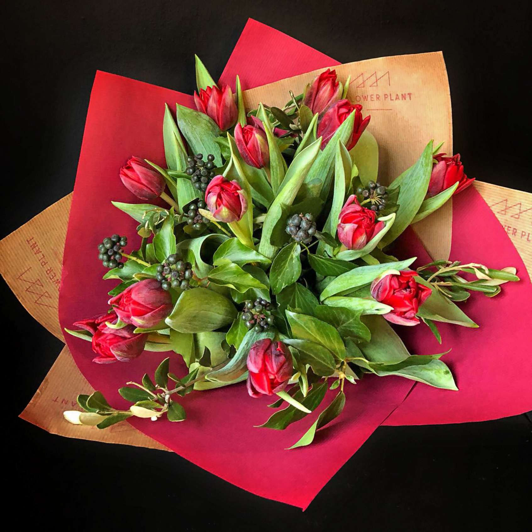 12 Red Tulips Valentines Hand Tie