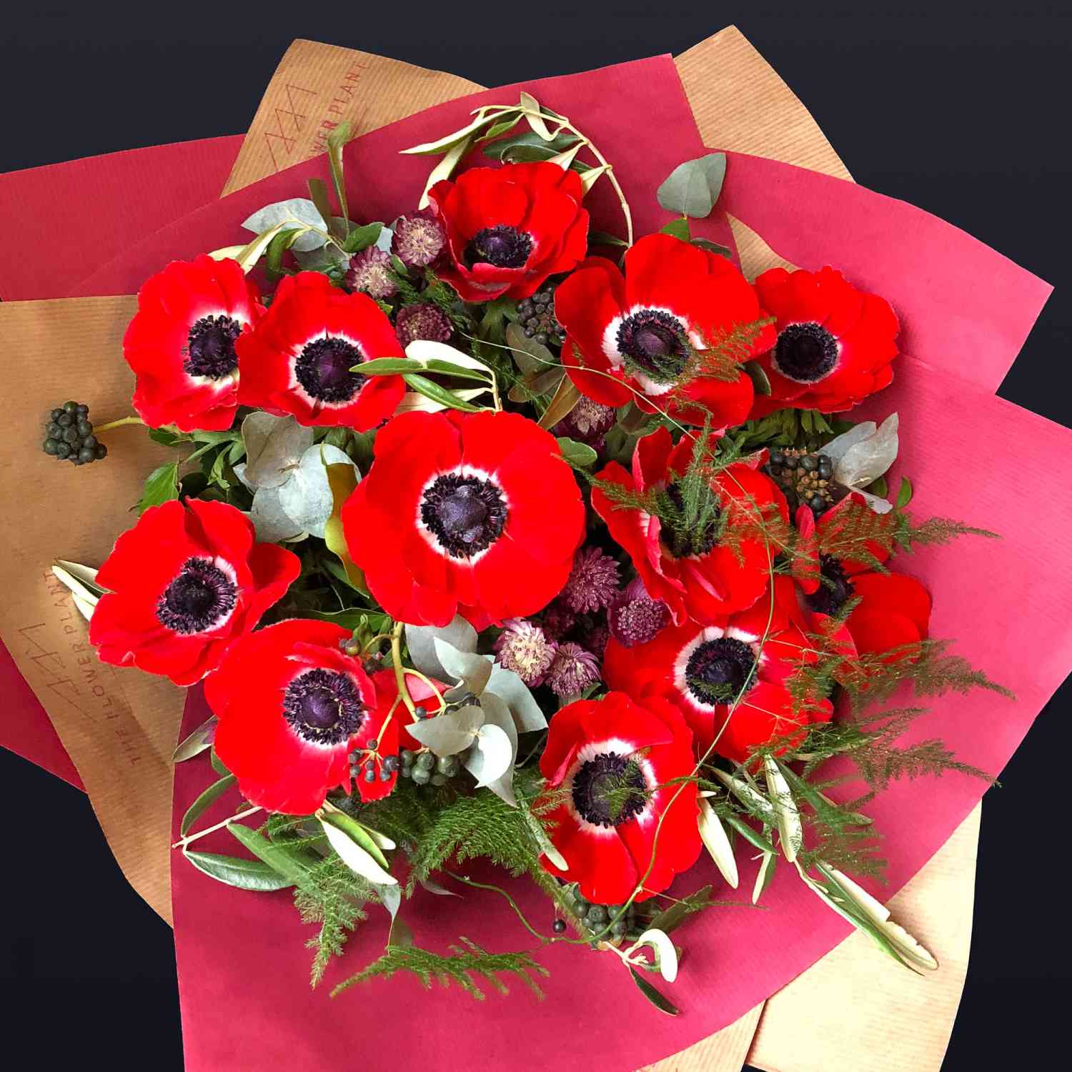 12 Red Anemones Valentines Hand Tie