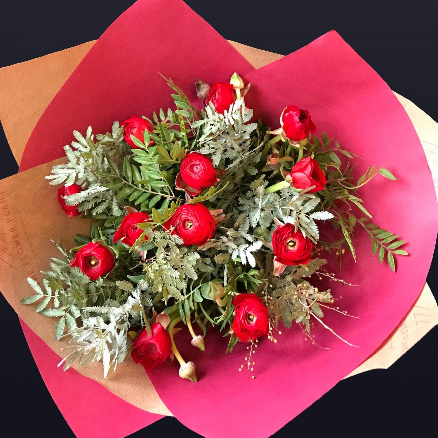 12 Red Ranunculus Hand Tied