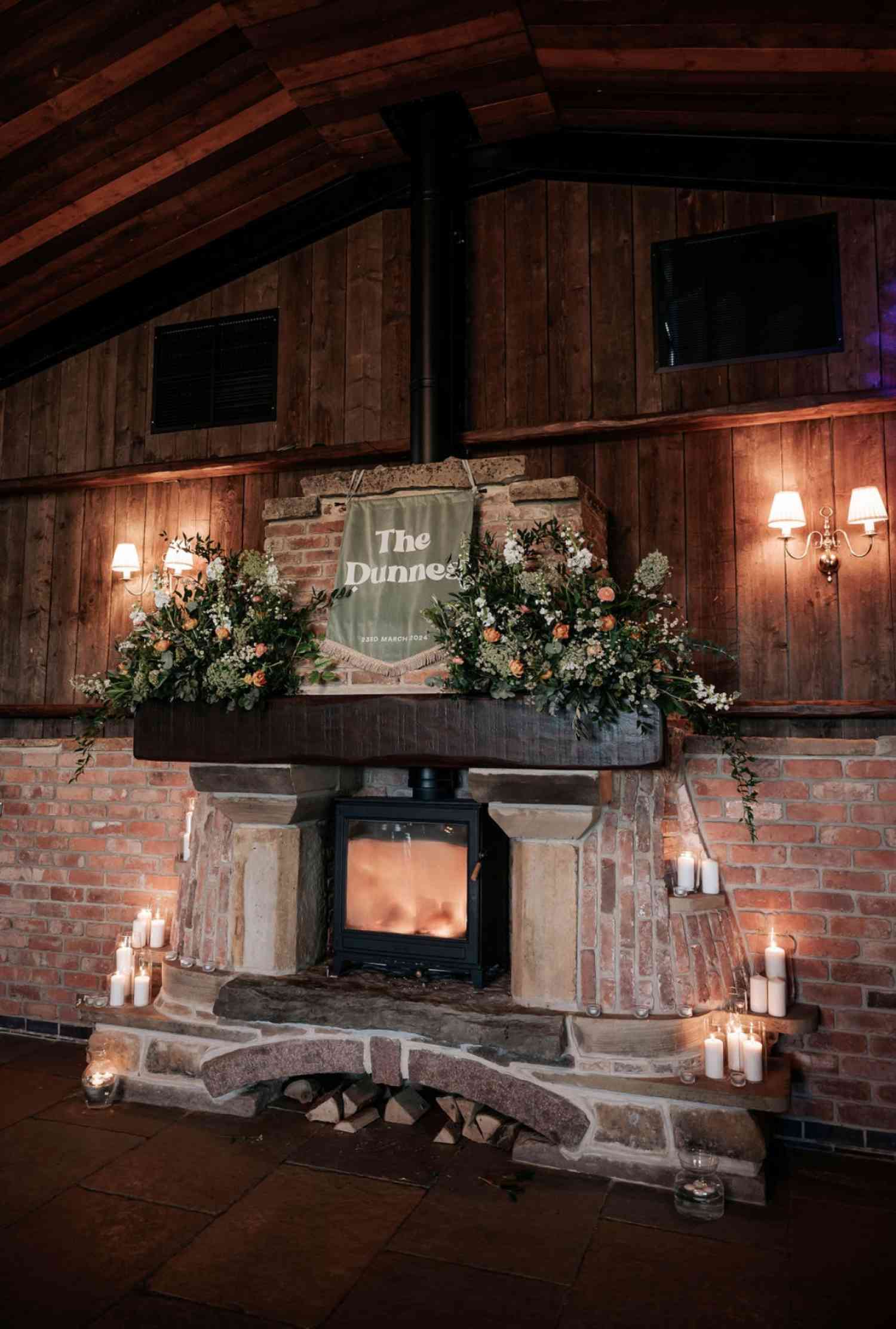 Fireplace Arrangement Peach and Eucalyptus