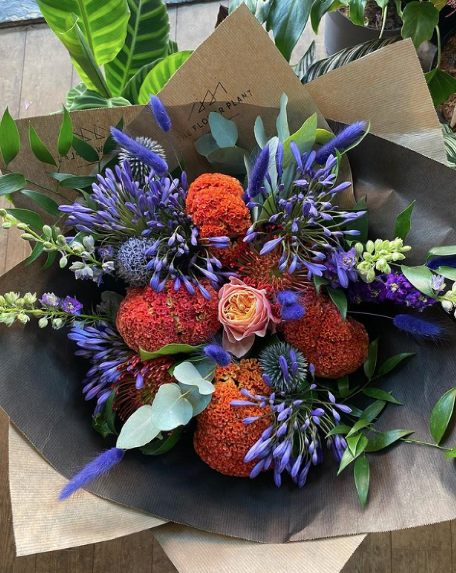 Orange and blue summer bouquet