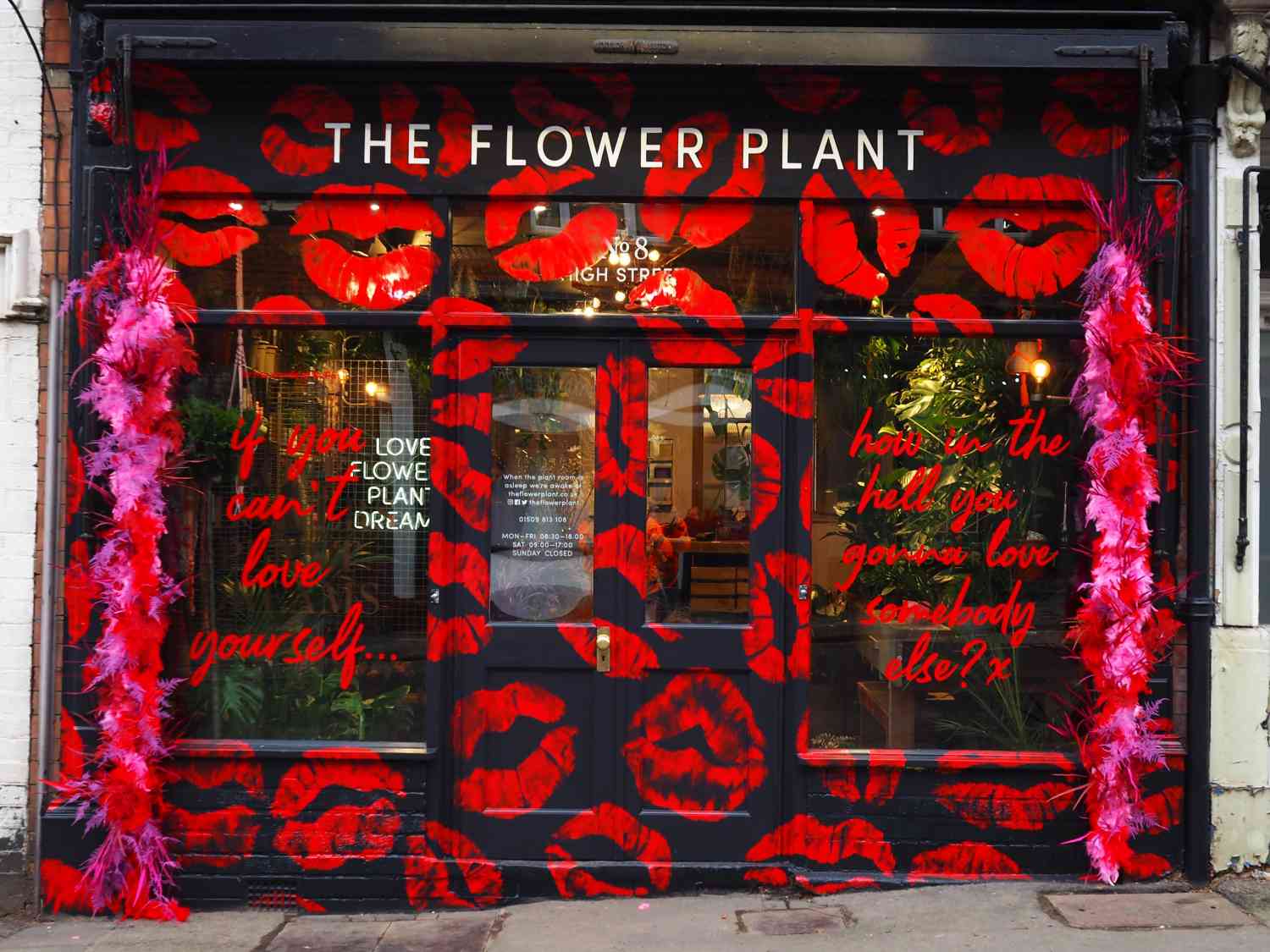 Giant lipstick kisses on shop front