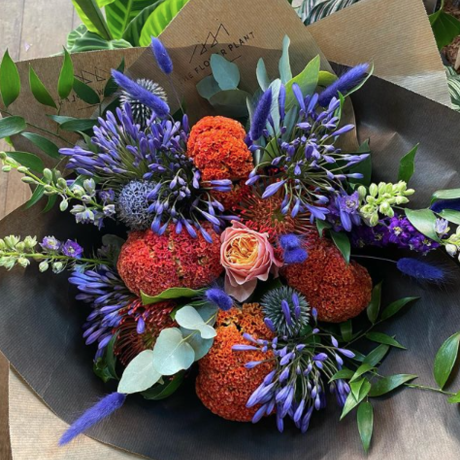 Orange and blue summer bouquet