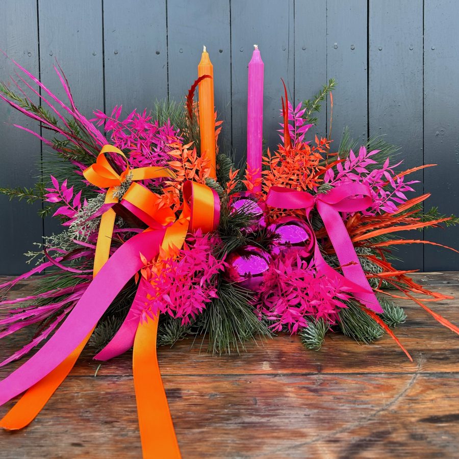 Colourful christmas foliage centerpiece