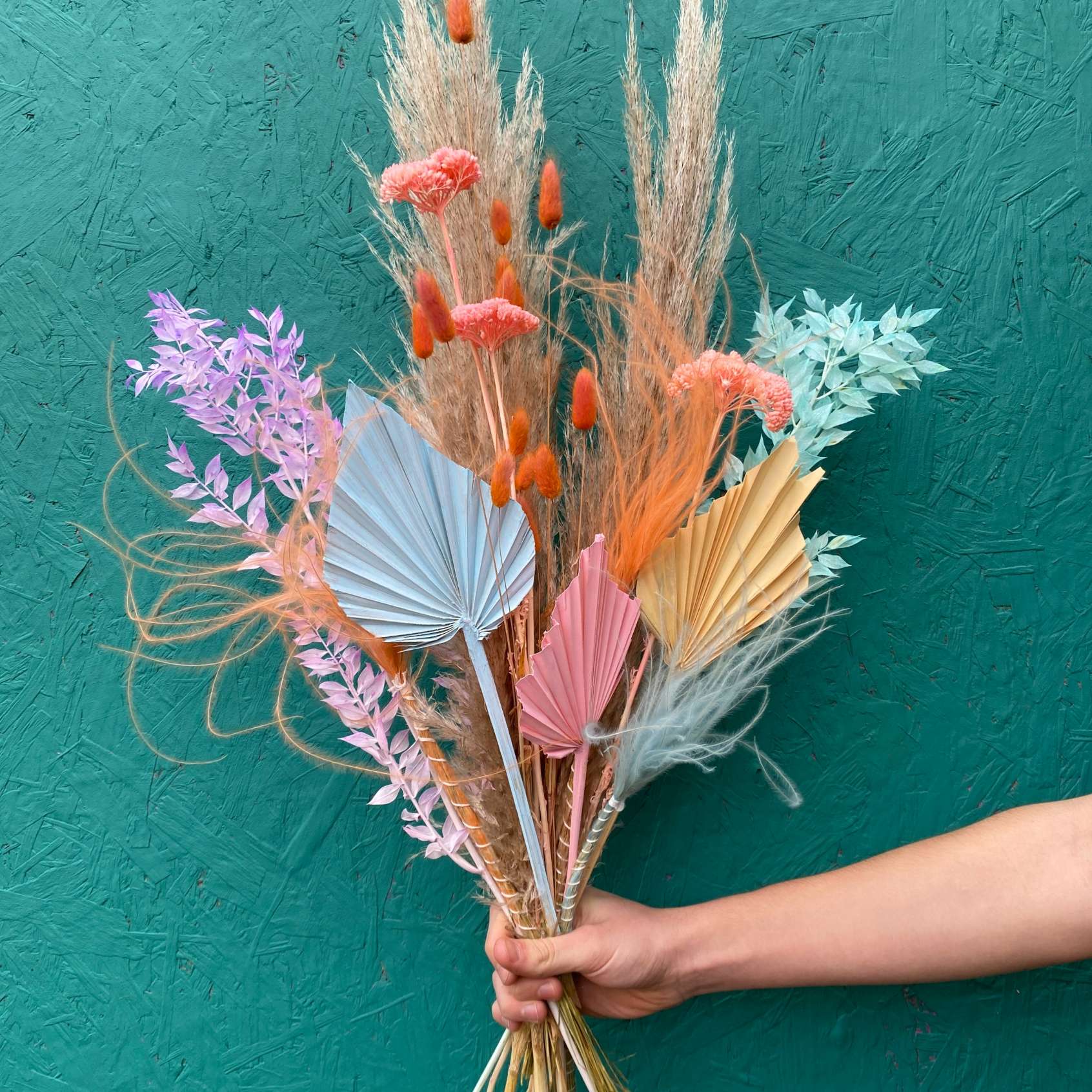 Pastel coloured dried flowers