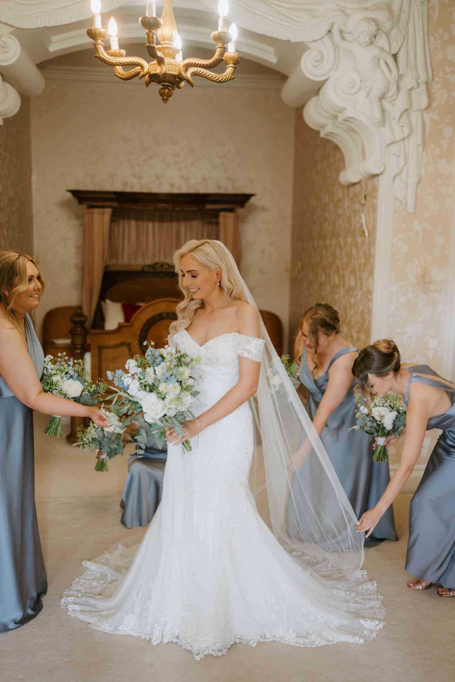 Harlaxton Manor Blue White Bridal Portrait copy