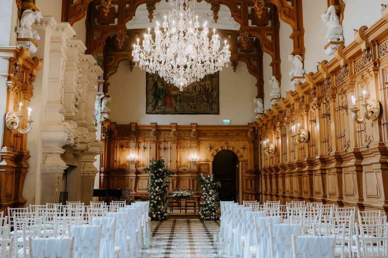 Harlaxton Manor Wedding Ceremony Aisle Setup copy