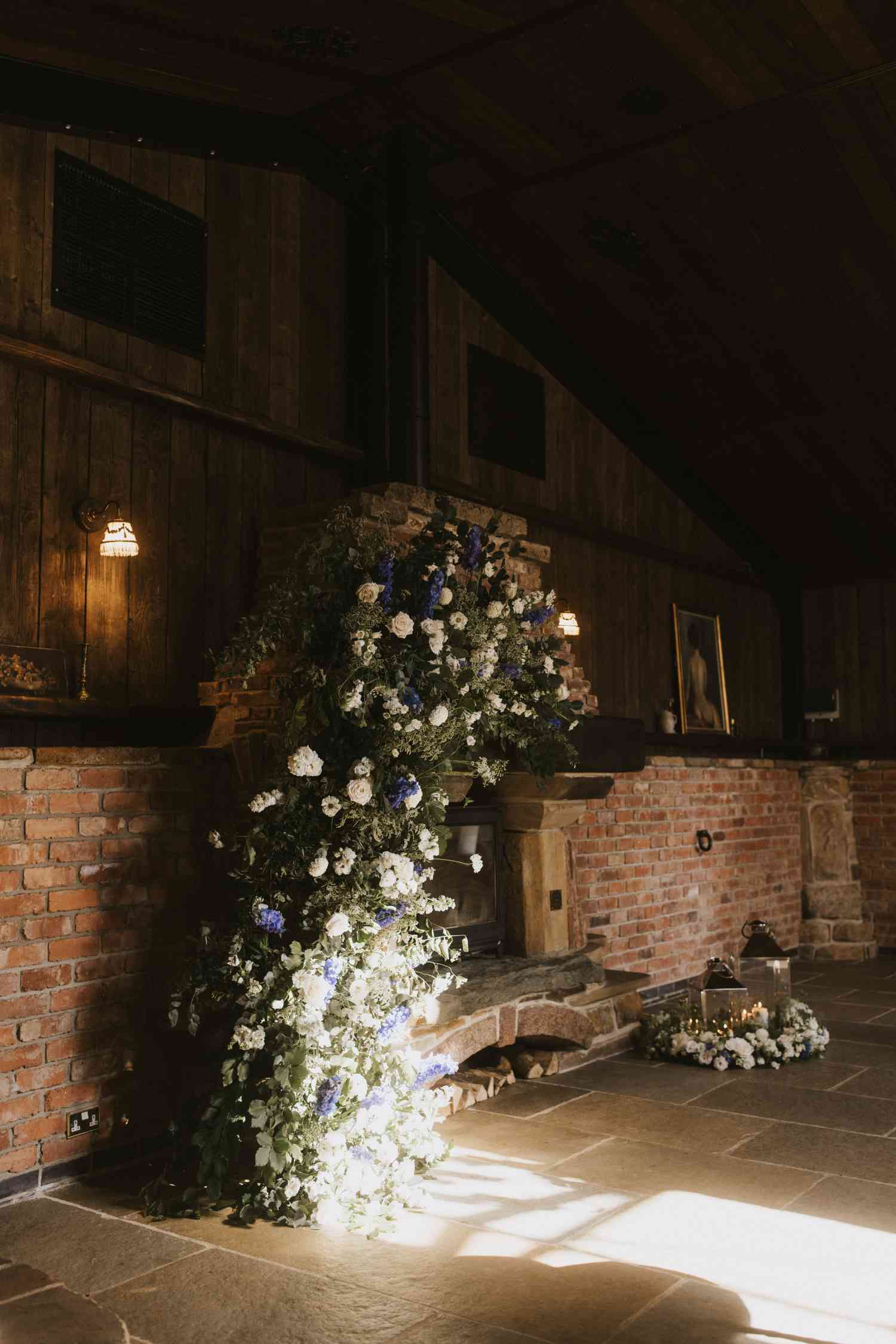 Imogen Tom English Country Wedding Natural Deconstructed Fireplace Arch