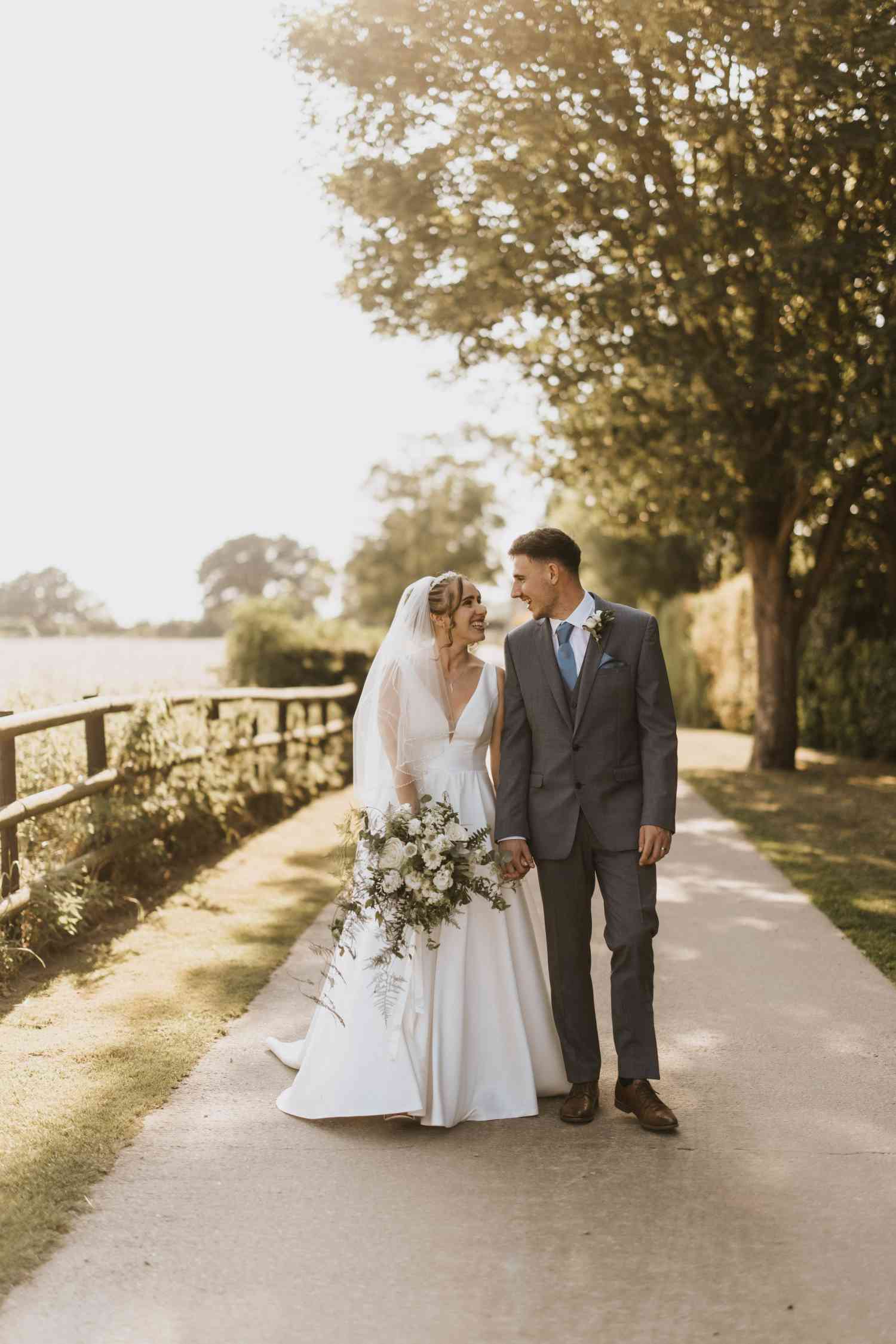 Imogen Tom Wedding White green bridal bouquet outdoor ceremony