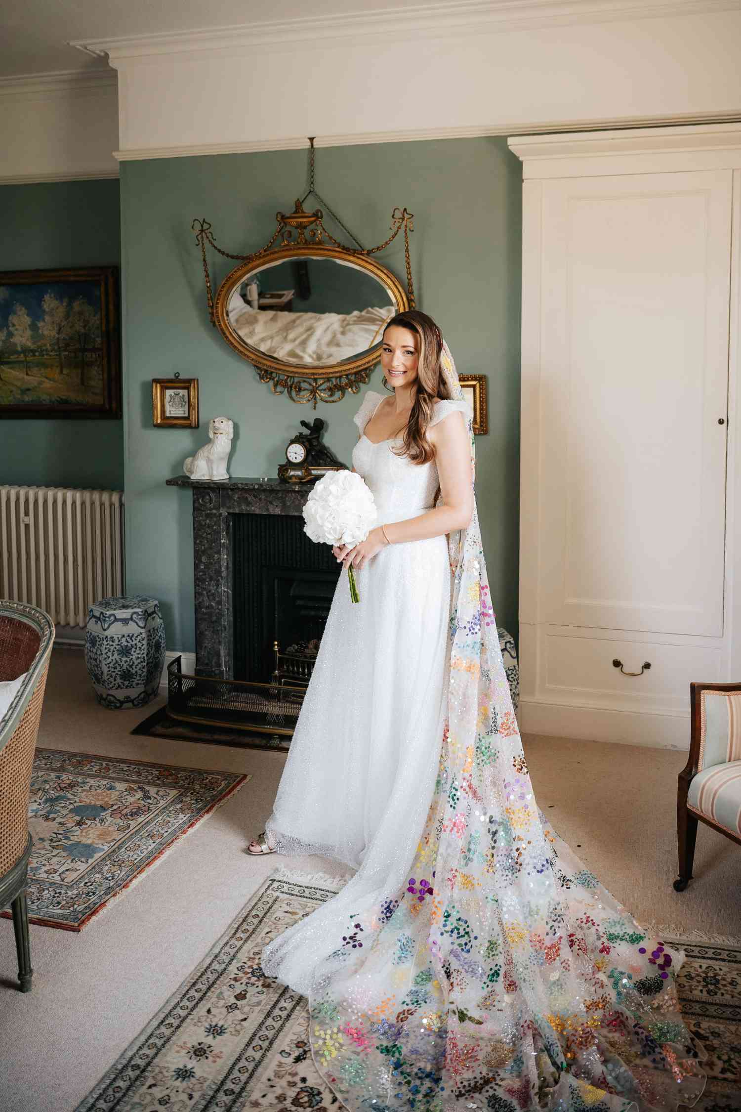 Rosie James Bride Portrait Langar Hall Nottingham Hydrangea
