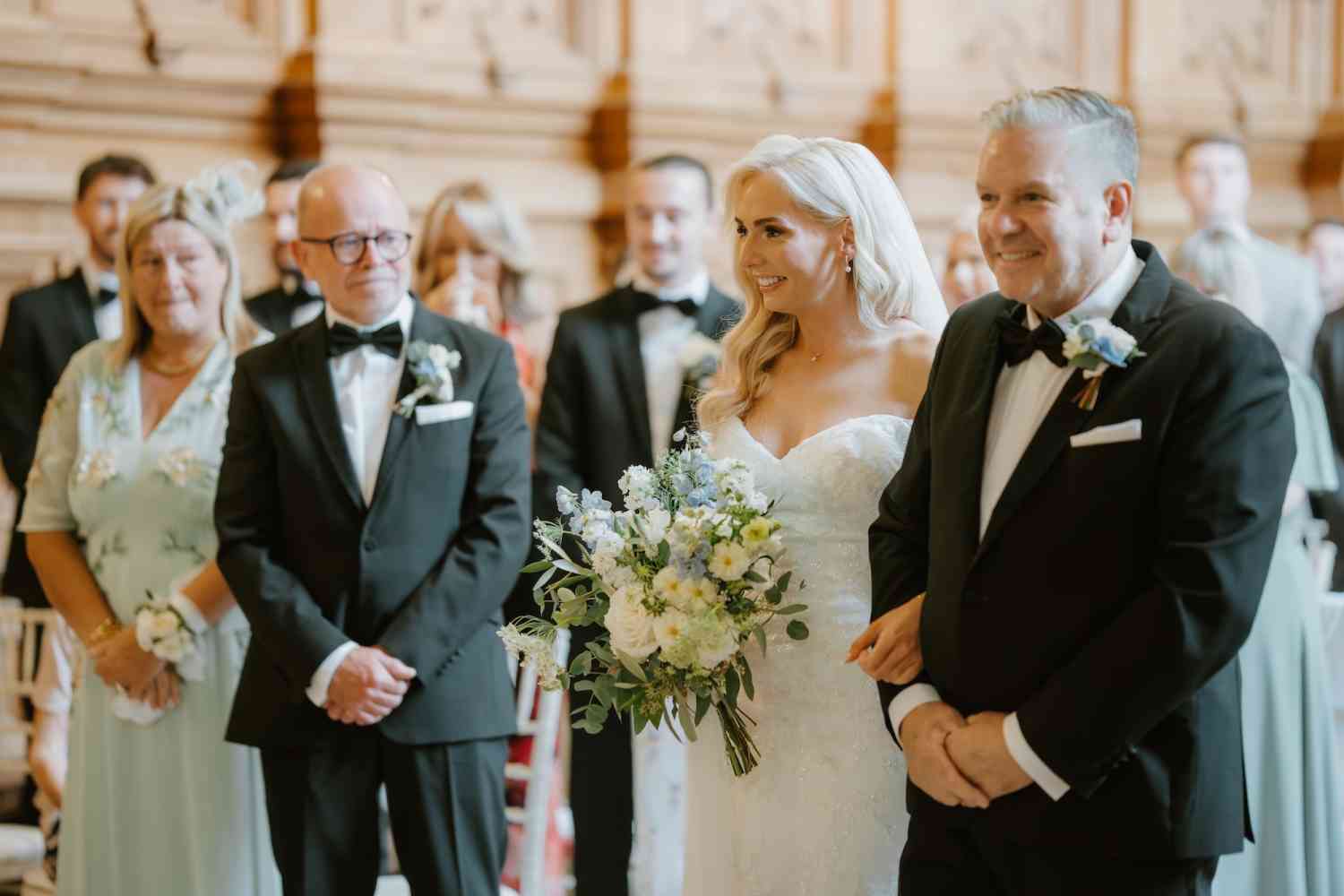 Sarah Scott Aisle Wedding Flowers White Blue Delphinium copy