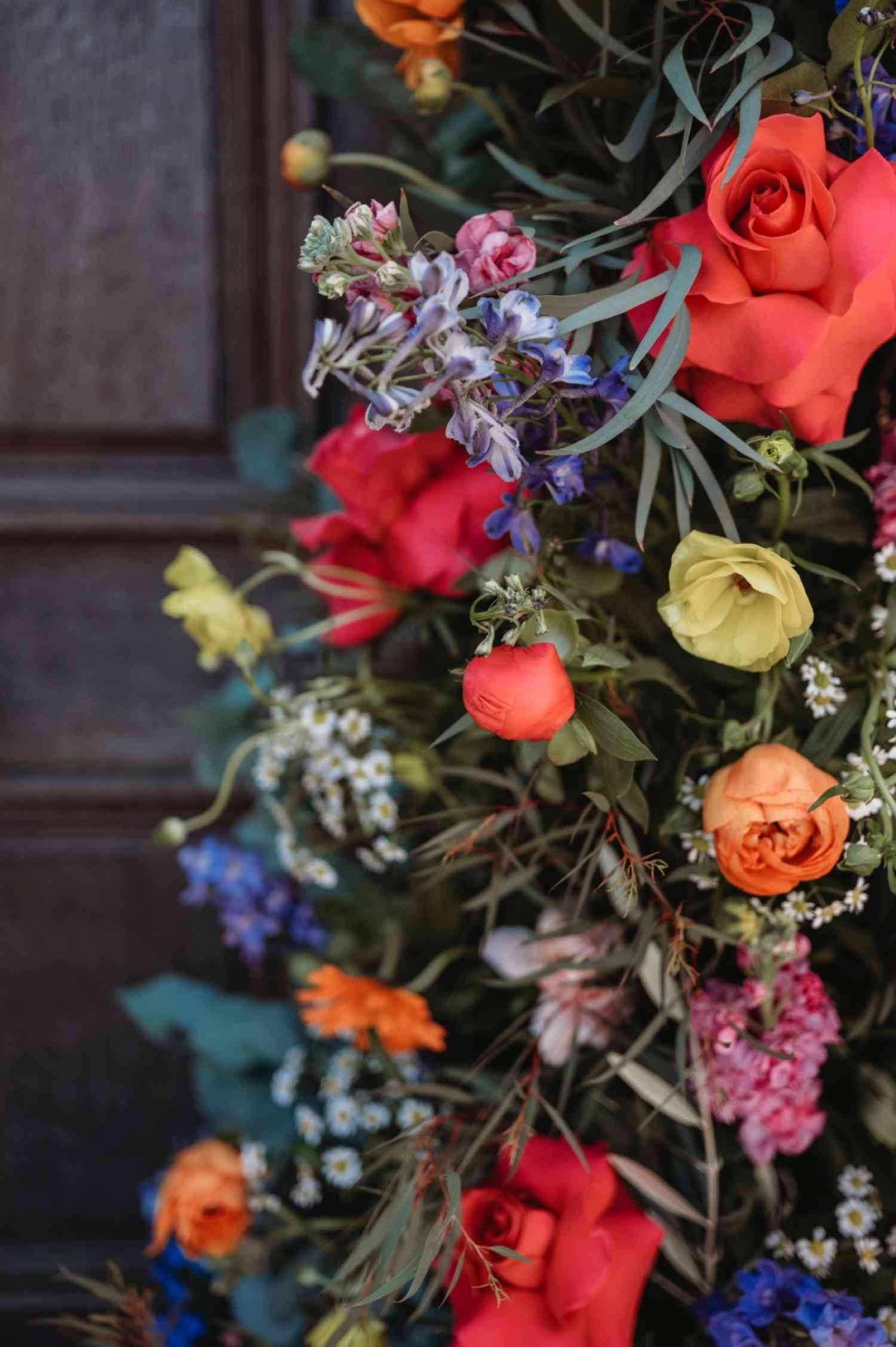Wedding Flowers Yellows Reds Blues Oranges