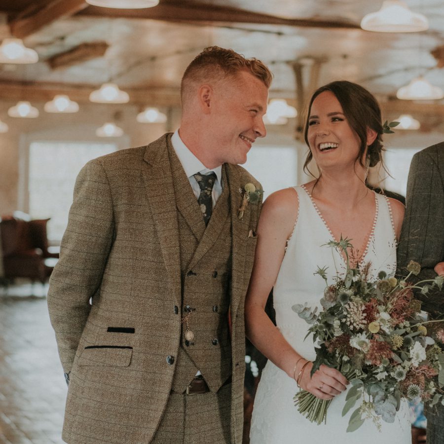 Bride and groom wild bridal bouquet